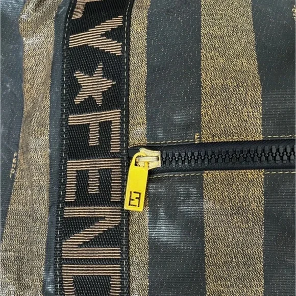 SOLD❤️ FENDI Roma Pequin Stripe Coated Canvas Duffle/ Travel/ Weekender Bag XL - Picture 3 of 13